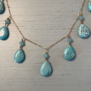 Turquoise Howlite Swarovski Teardrop Necklace 18”